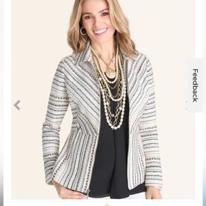 NWOT Chico’s Striped Tweed Woven Front Zipper Jacket Cream Size 12/14